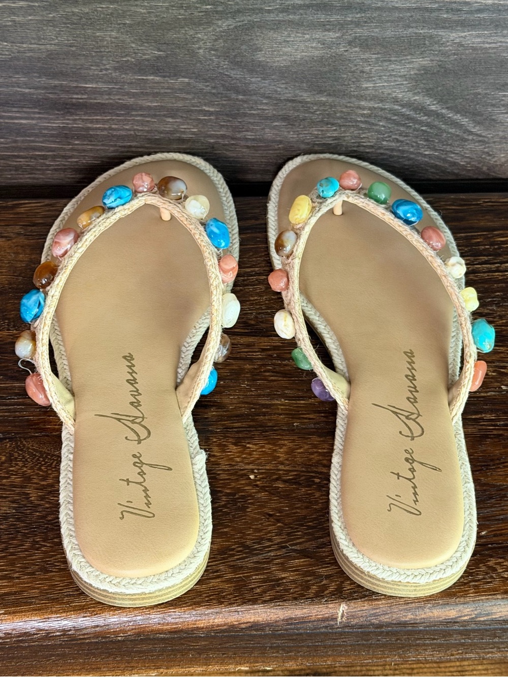 Vintage Havana Sandy Beige Beaded Thong Sandals NIB Size 7 - Picture 7 of 16